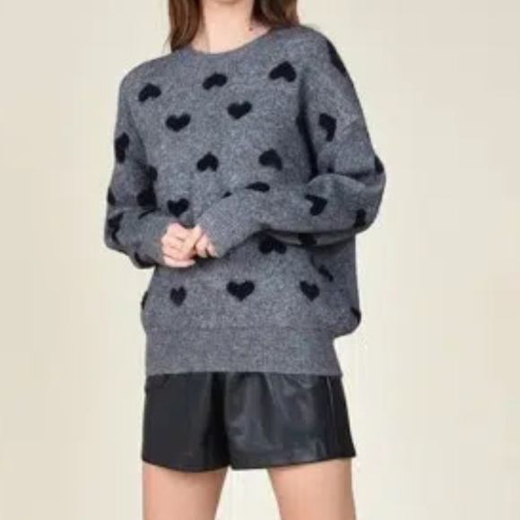 Molly Bracken Sweaters - MOLLY BRACKEN MINI HEART CREW NECK SWEATER